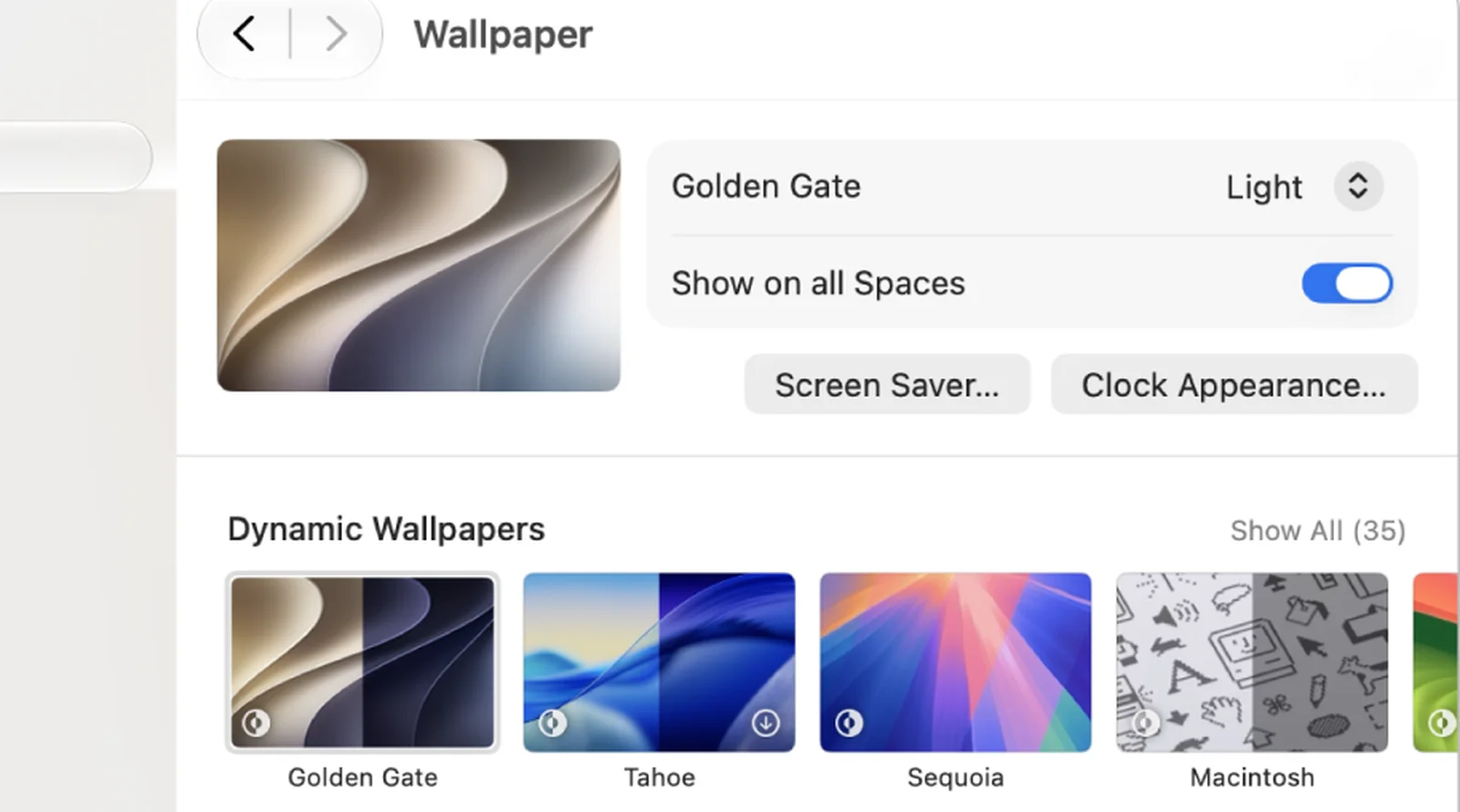macOS Wallpaper settings with a Dynamic Wallpapers row and a Your Photos section.